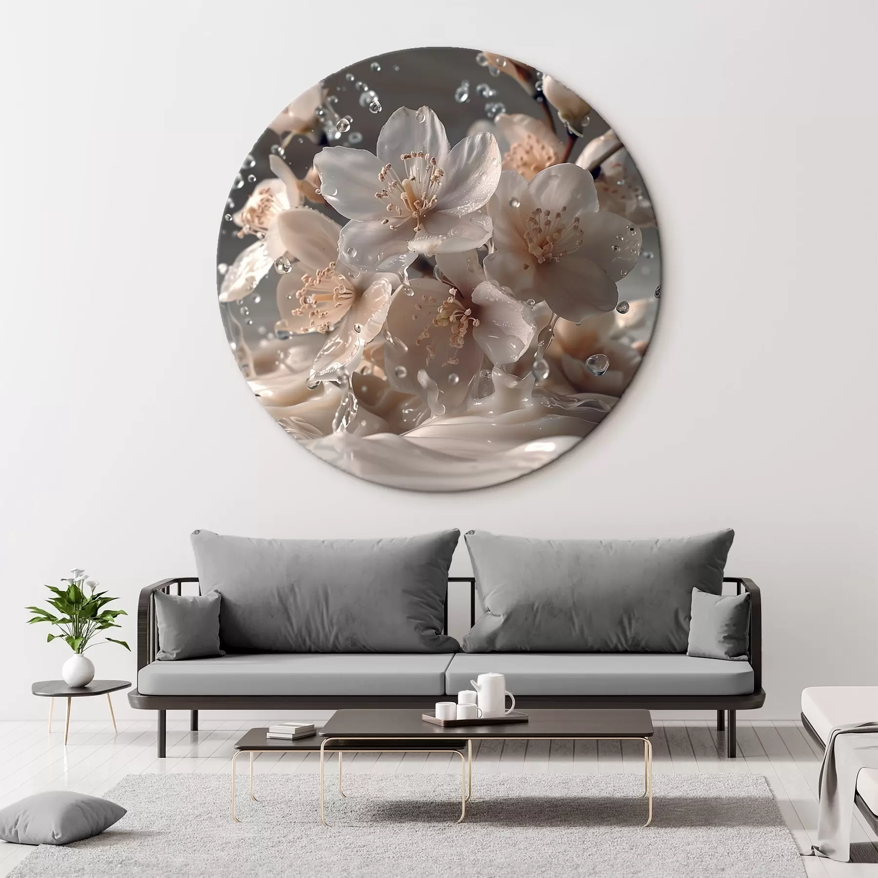  Peintures Fleurs de jasmin dans un tourbillon de gouttes r41003