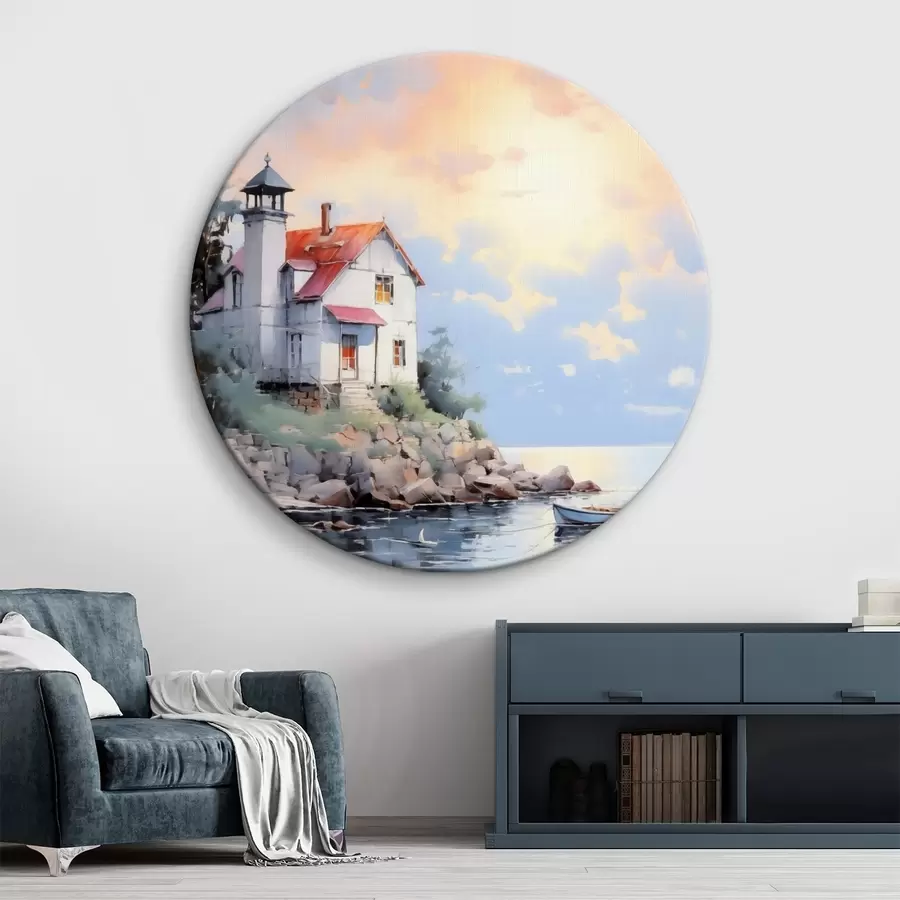  Peintures Maison de plage au bord de la mer au coucher du soleil r41010