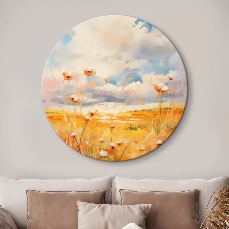  Schilderijen Veld met droog gras tegen de lucht met wolken r41014