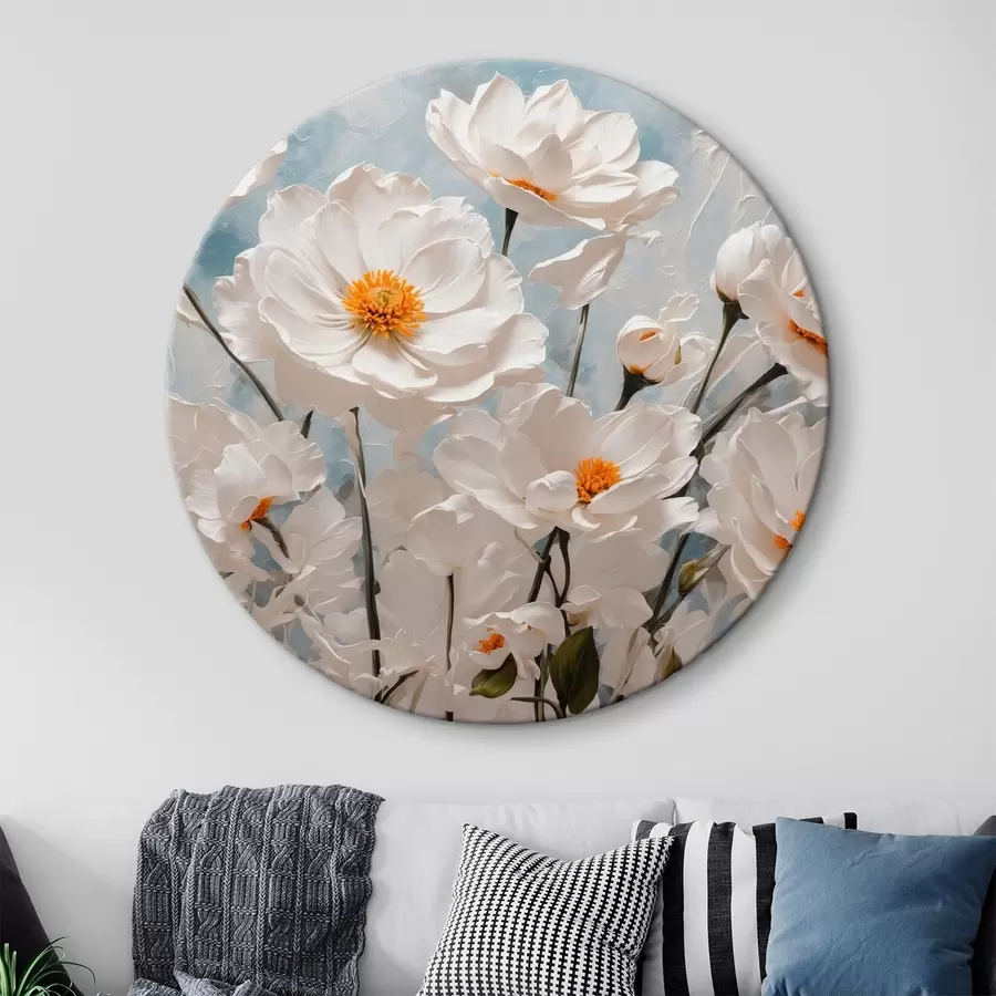  Peintures Fleurs blanches sur fond d'huile bleu et blanc r41041