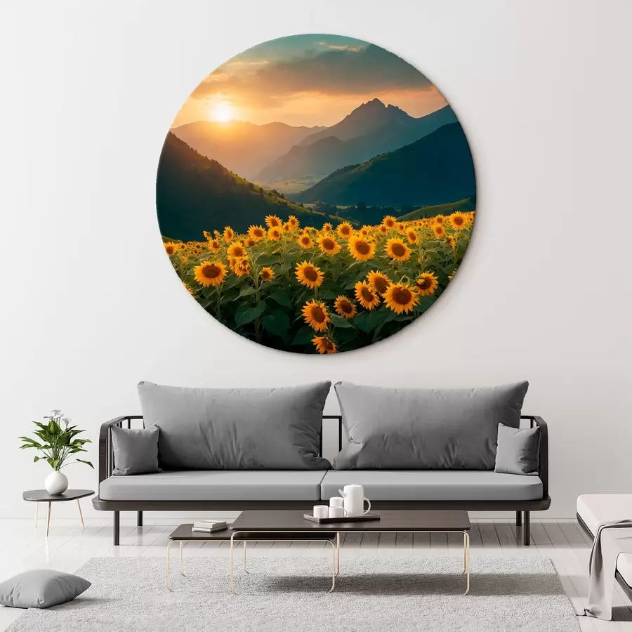Papier peint photo Tournesols sur fond de montagnes r41049