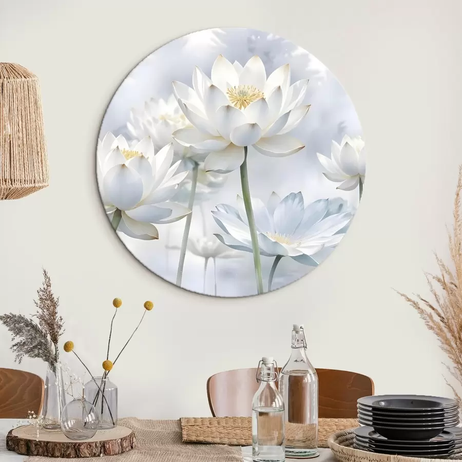  Schilderijen Witte pastel lotusbloemen op een mistige abstracte aquarelachtergrond r41100