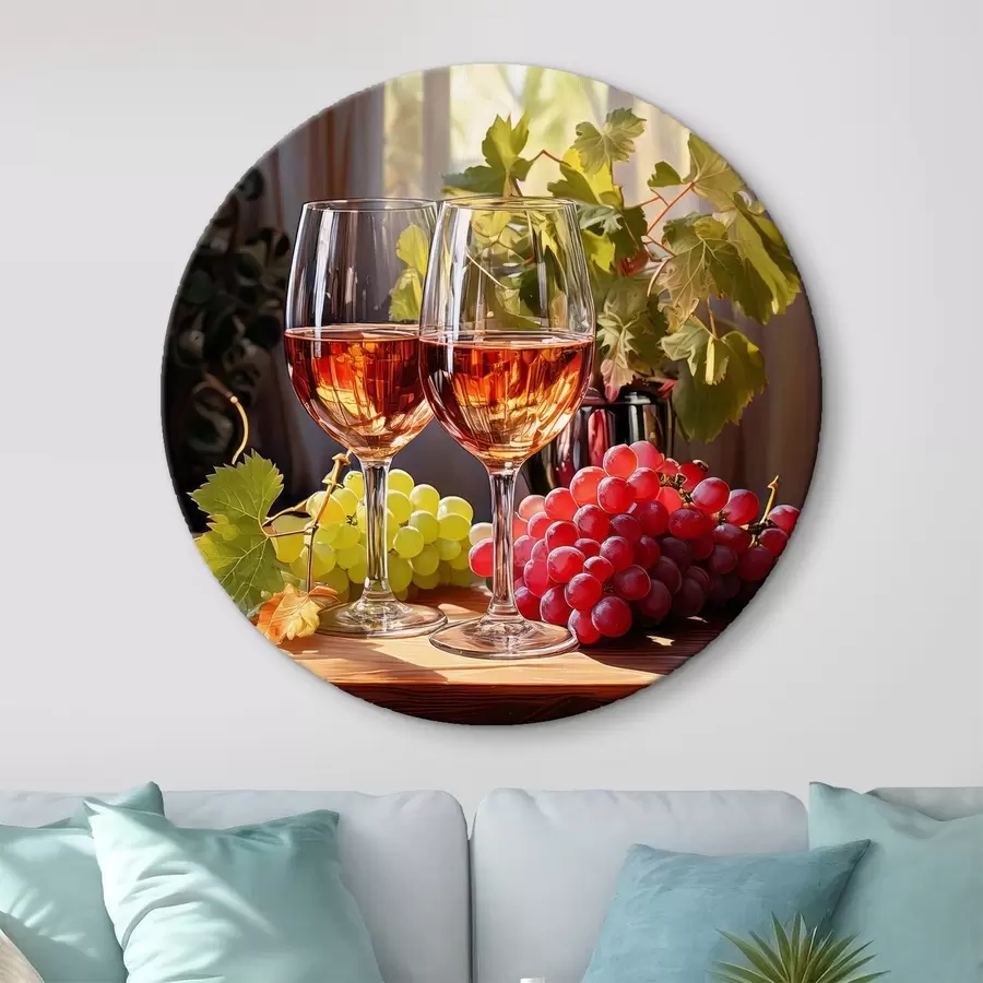  Schilderijen glazen wijn en druiven, stilleven r41105