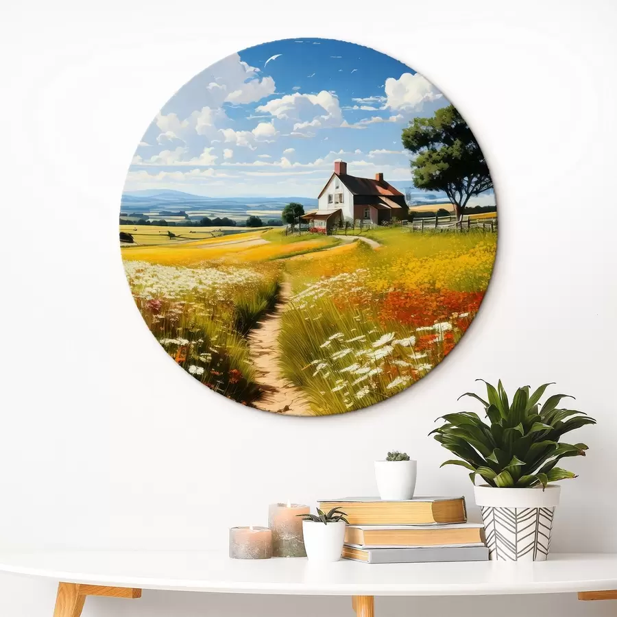  Schilderijen pad in een bloeiend veld en huis r41109