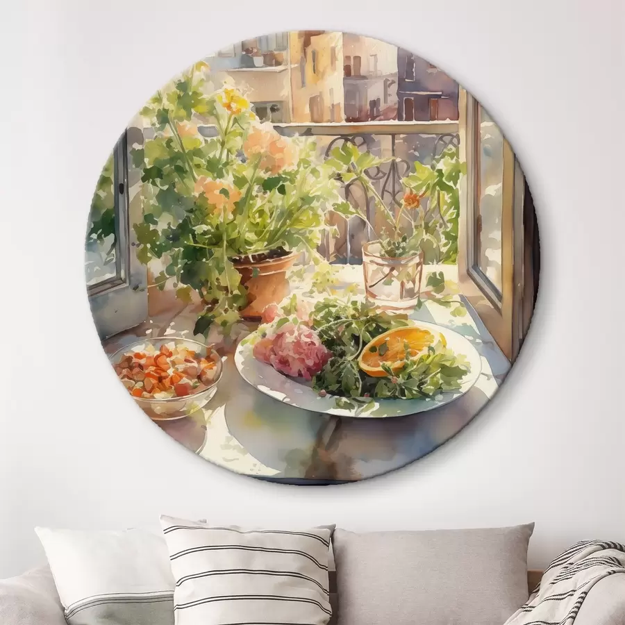  Schilderijen Aquarel diner, stadsgezicht, bloemen, natuur, groene salade r41166