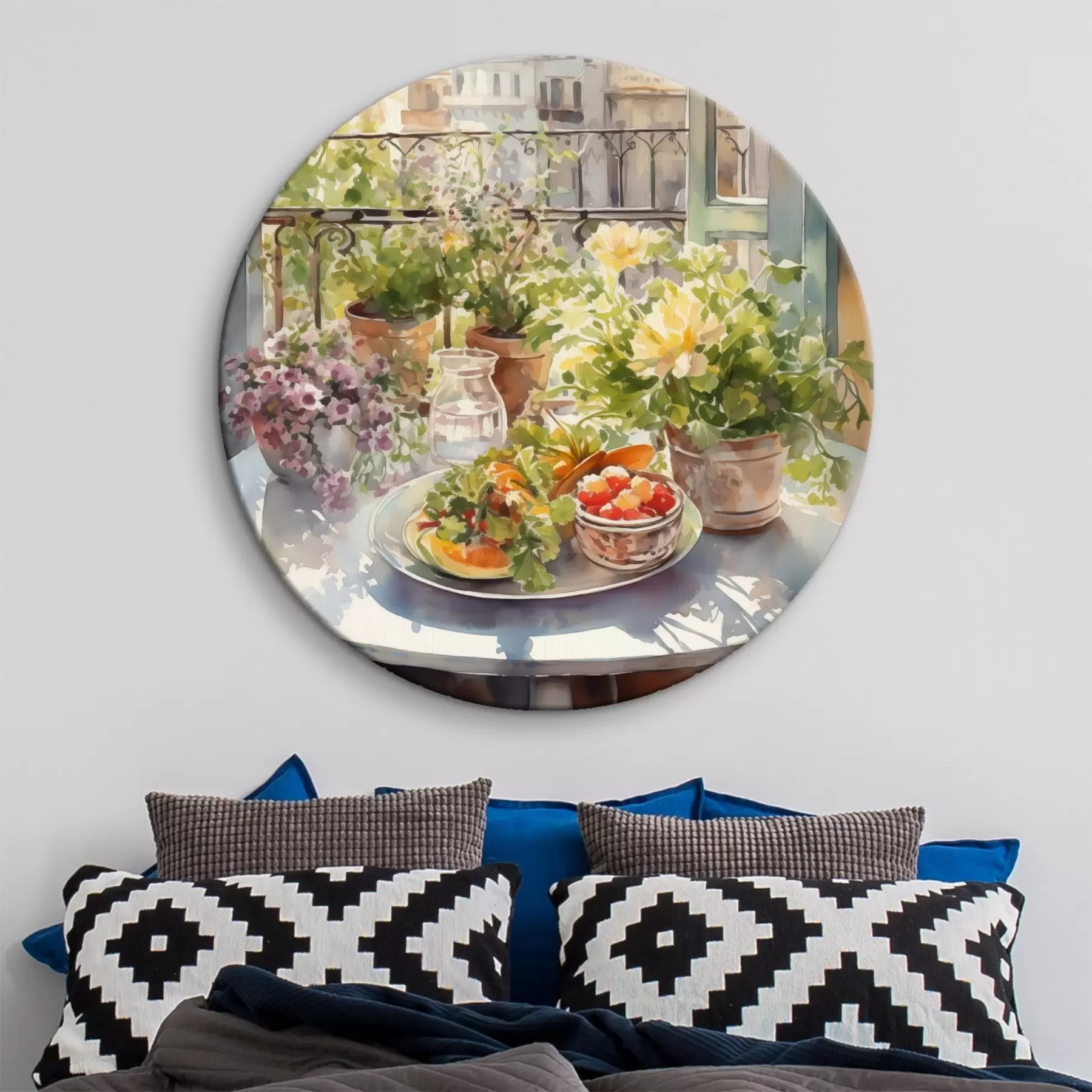  Schilderijen Romantisch diner met uitzicht op de stad, aquarel, bloemen r41168