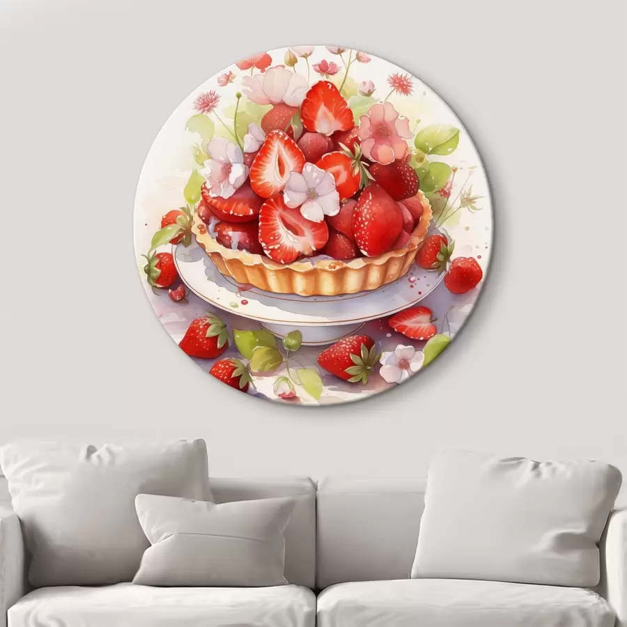  Schilderijen Aardbeientaart, aquarel, bloemen r41177