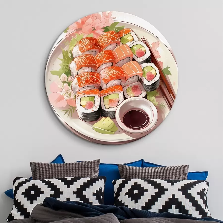 Schilderijen Aquarel bord met sushi, zalm, heerlijk r41180