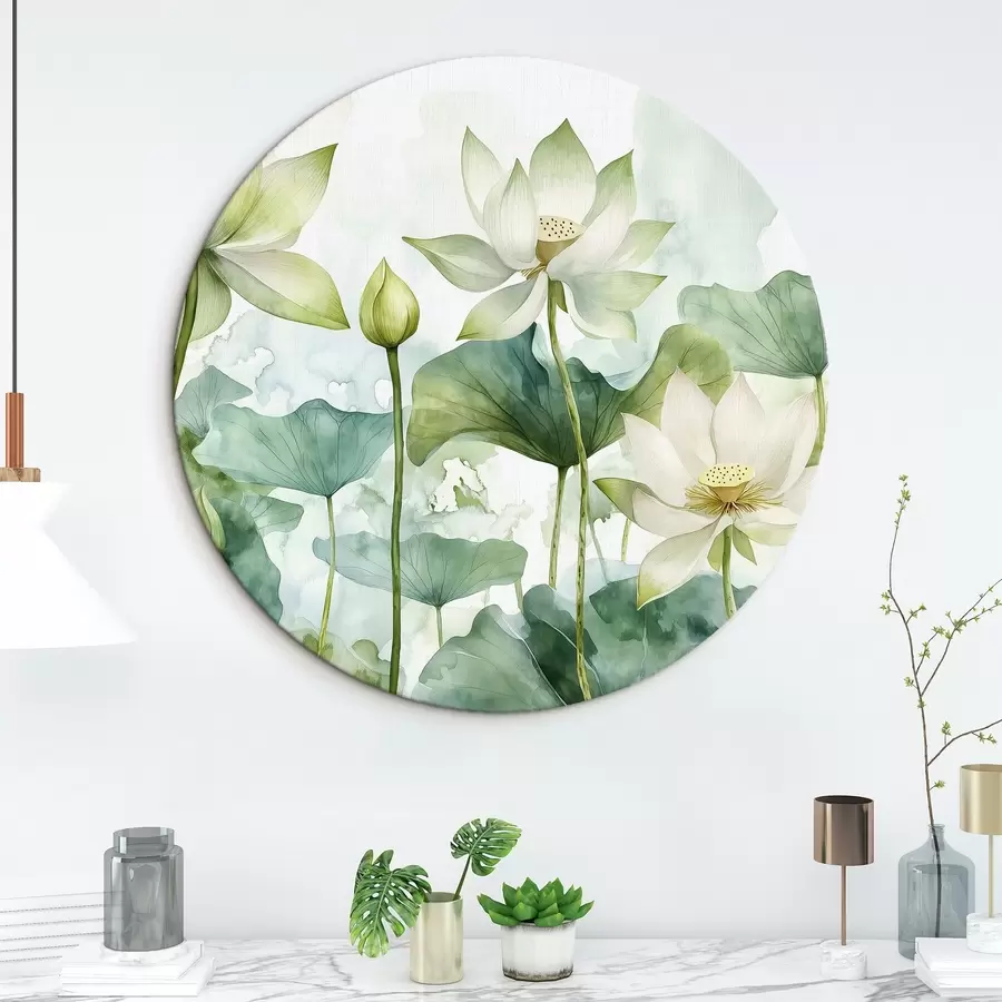  Schilderijen Aquarel lotussen, weelderig groen r41226