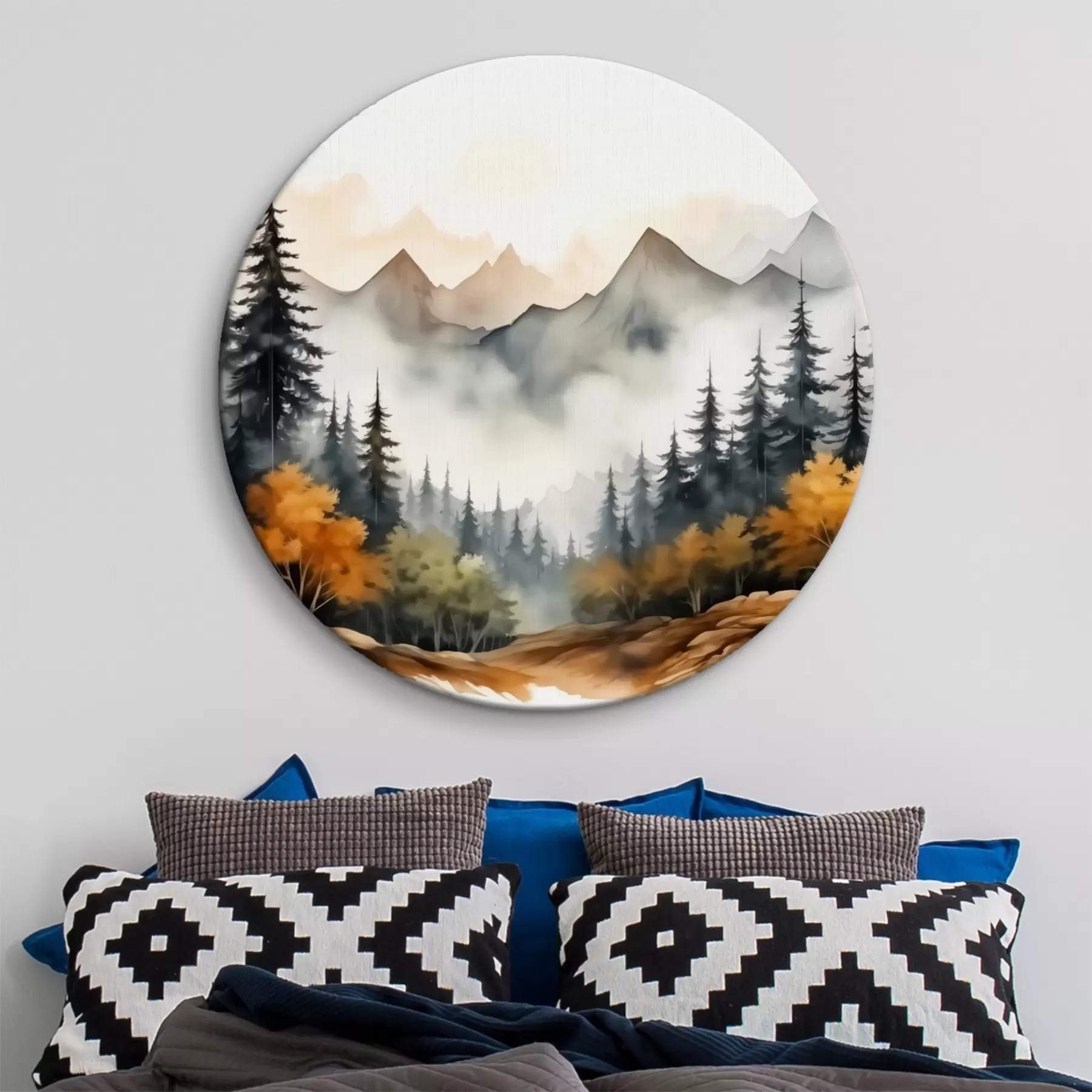  Peintures Forêt sur fond d'aquarelle de montagnes r41240