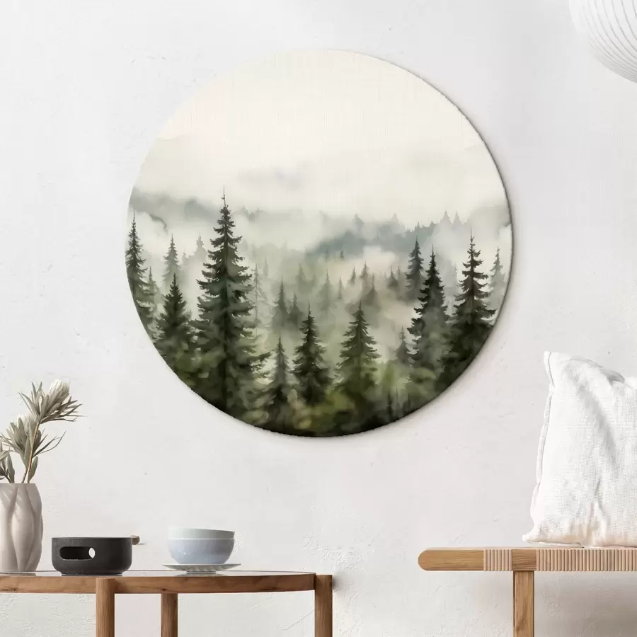  Peintures Forêt verte sur fond de montagnes et de brouillard aquarelle r41241