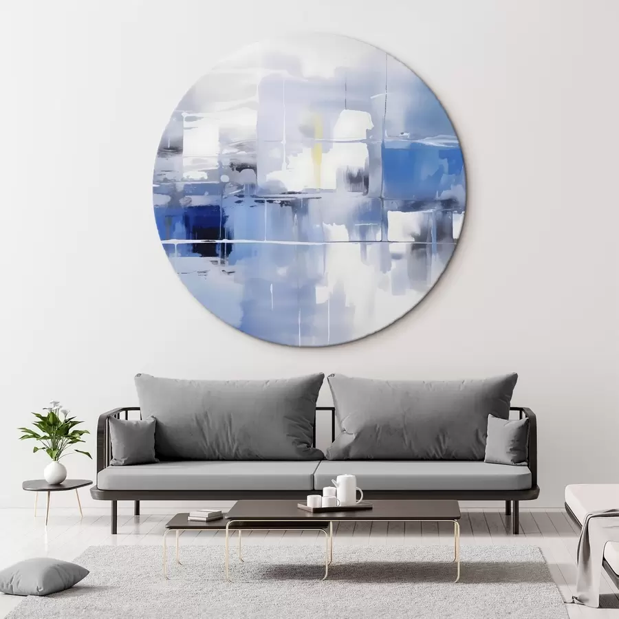 Papier peint photo Abstraction moderne dans les tons bleus, blancs et gris avec des lignes et des formes floues r41269