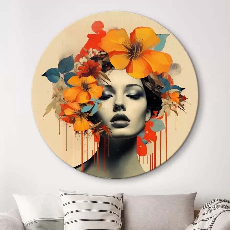  Peintures Portrait d'une fille avec des fleurs, style collage r41271