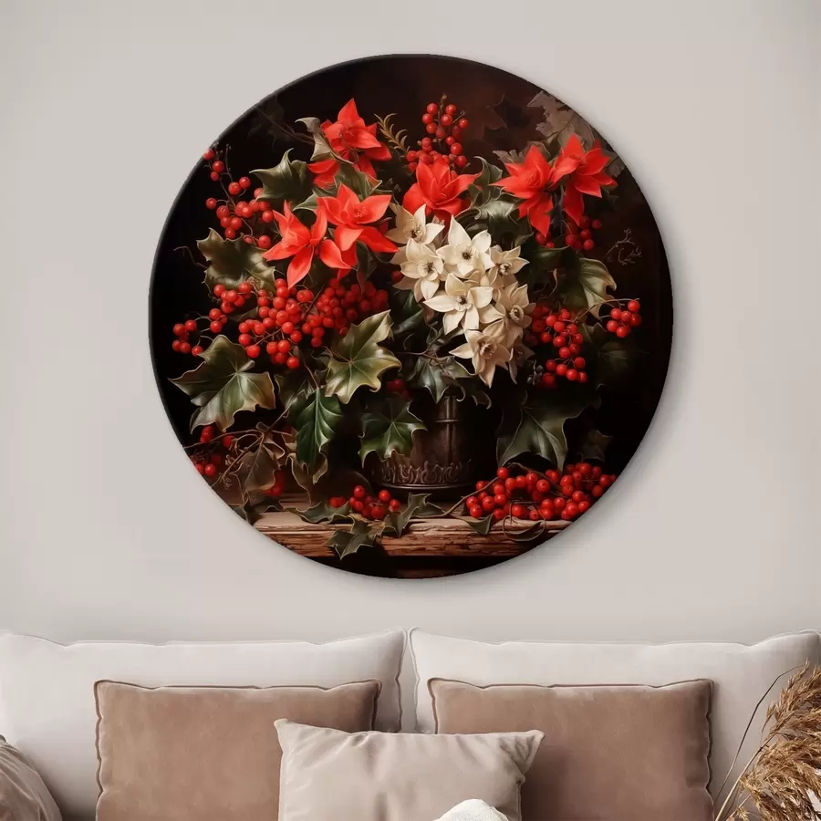  Peintures Bouquet de houx et de fleurs de Noël sur fond sombre r41272