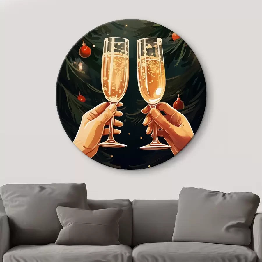  Schilderijen Viering, champagneglazen, kerstmis, dennenboom, kaarsen, kerstverlichting r41373