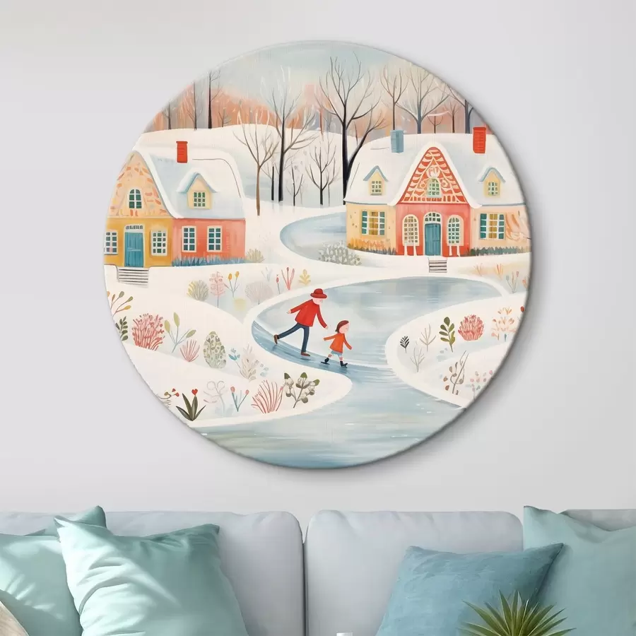  Schilderijen Winterdorp, bos, bloemen, schaatsen, kleurrijke huizen r41378