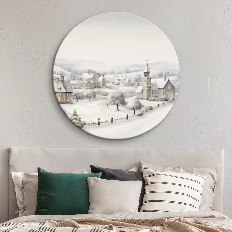  Schilderijen Mooi winterdorp, bomen, huizen, aquarel, bergen r41382