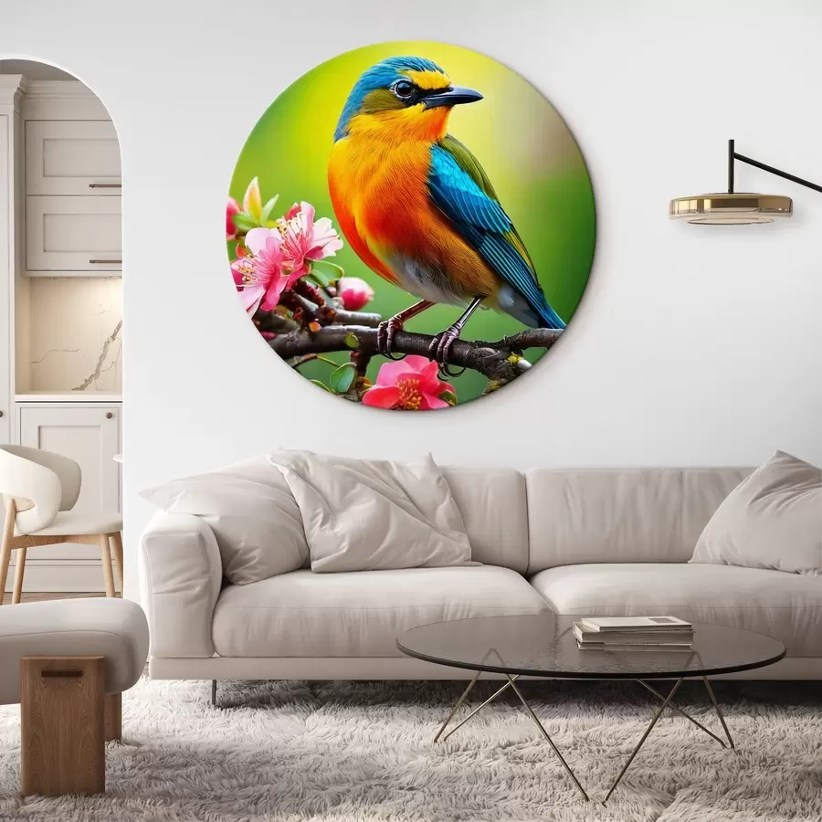  Schilderijen heldere vogel op een tak met bloemen r41412