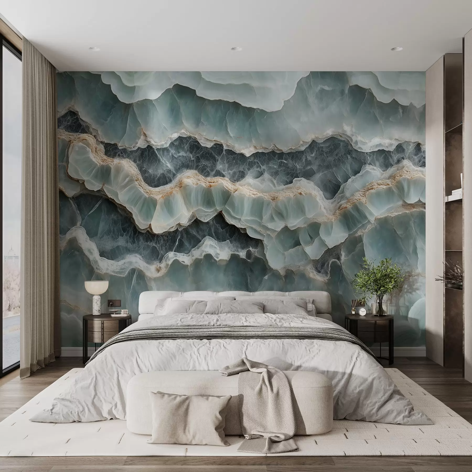 Fotobehang Marmeren oppervlak met een imitatie van golvende harslijnen w08561