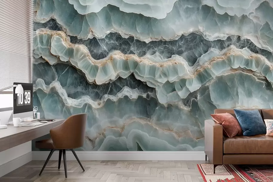 Fotobehang Marmeren oppervlak met een imitatie van golvende harslijnen w08561