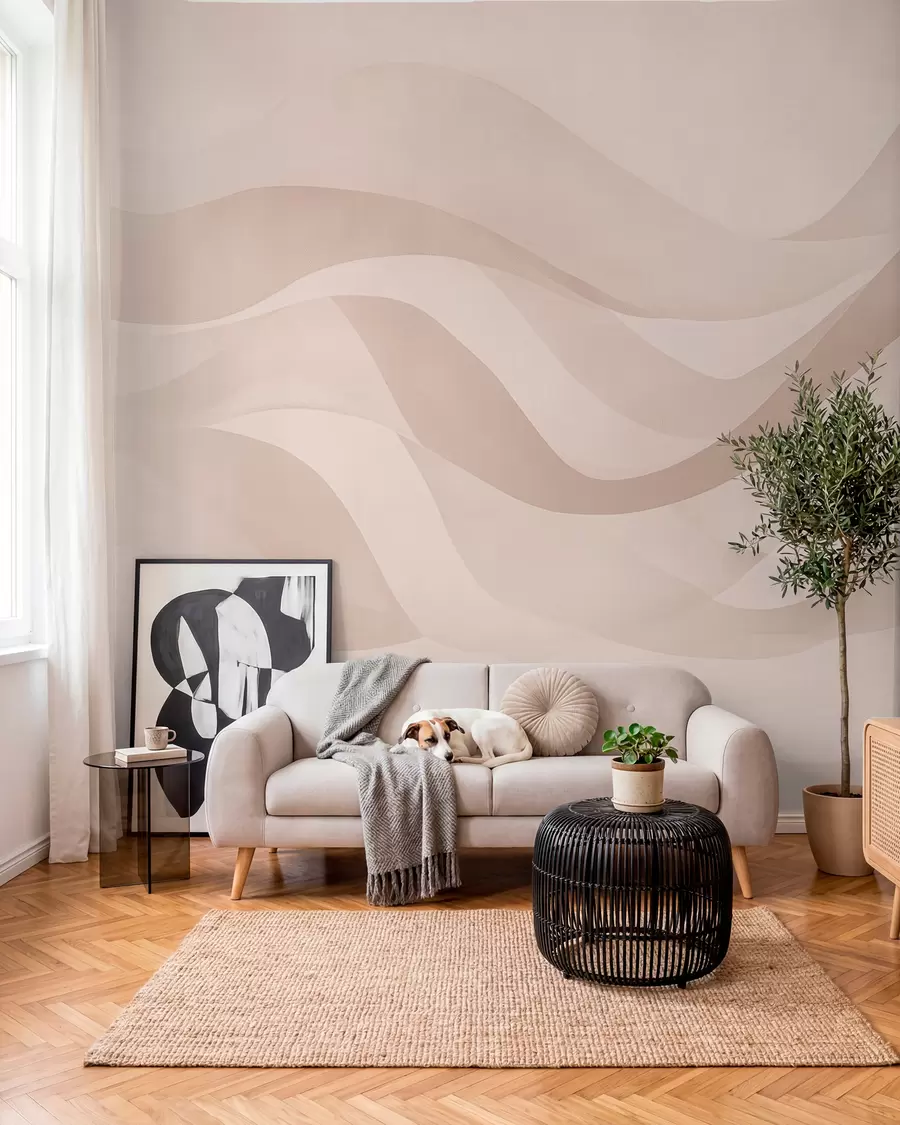 Fotobehang Soepele golven in zachte beige tinten in aquarelstijl w08564