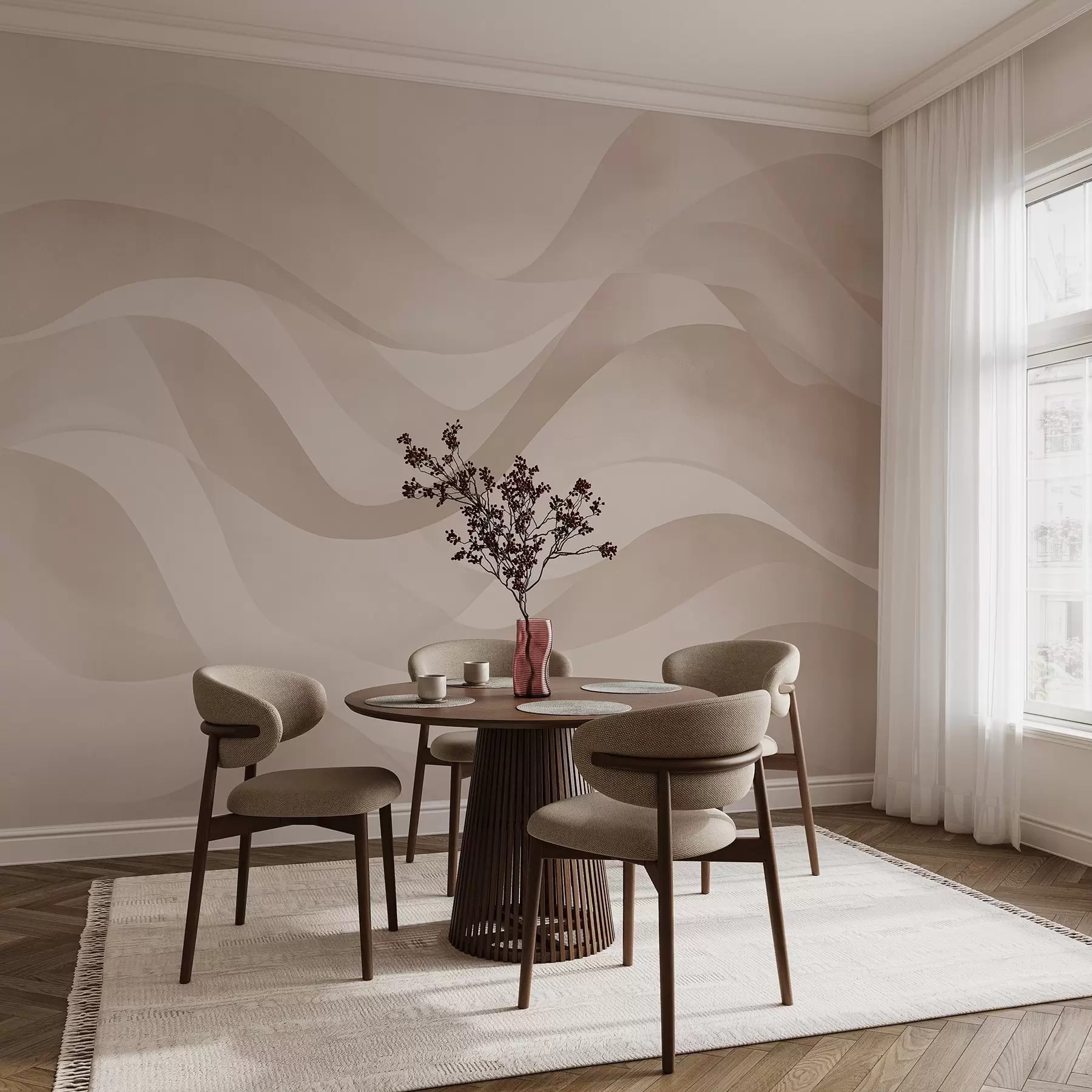 Fotobehang Soepele golven in zachte beige tinten in aquarelstijl w08564
