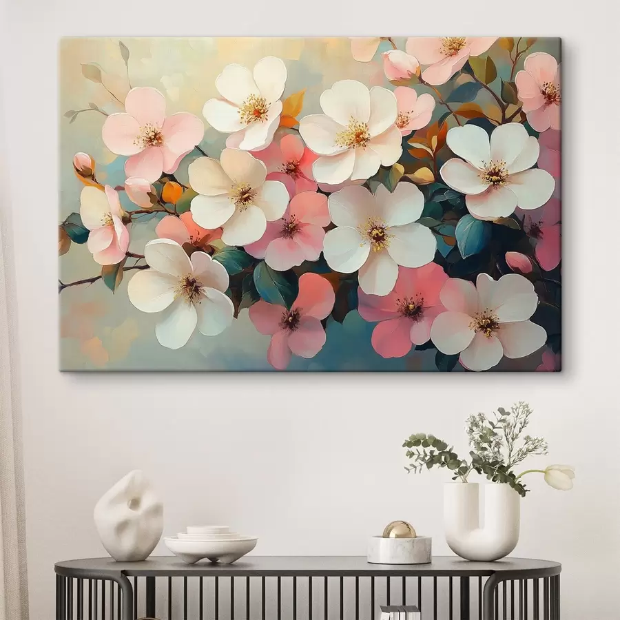  Schilderijen Witte en roze bloemen s42330