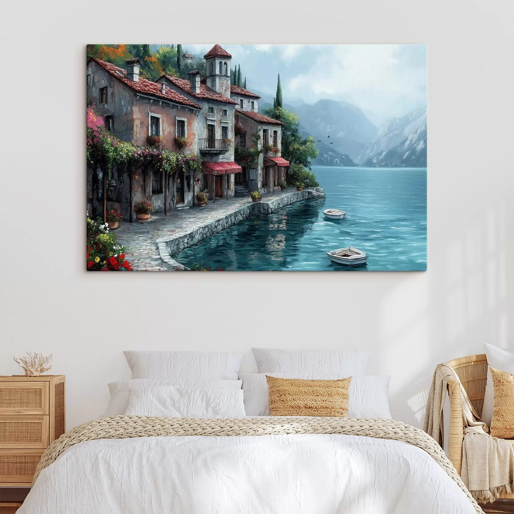 Papier peint photo Maison au-dessus du lac dans les montagnes s42334