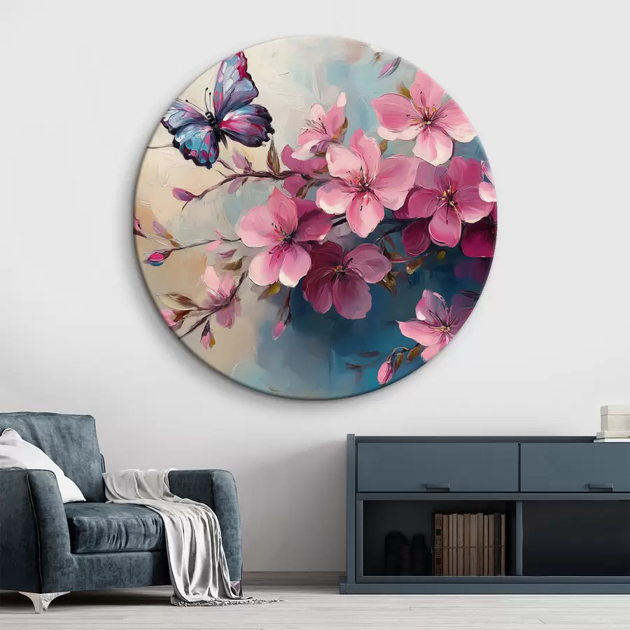 Papier peint photo Fleurs roses et papillon r42320