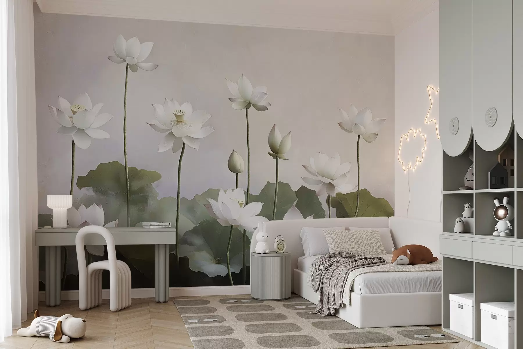 Fotobehang Witte tere lotusbloemen w08596