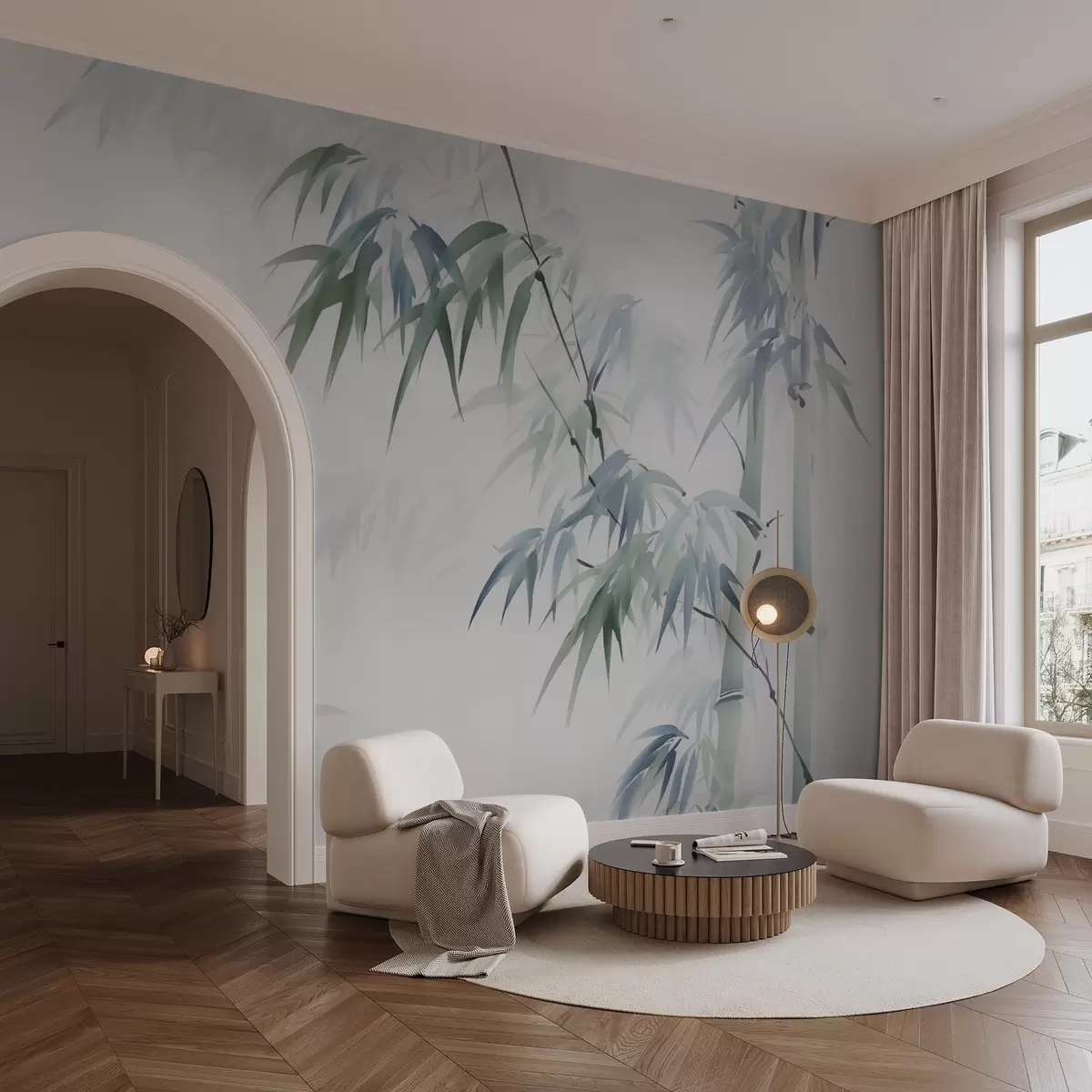 Fotobehang Bamboetakken imitatie van vage aquarel w02705