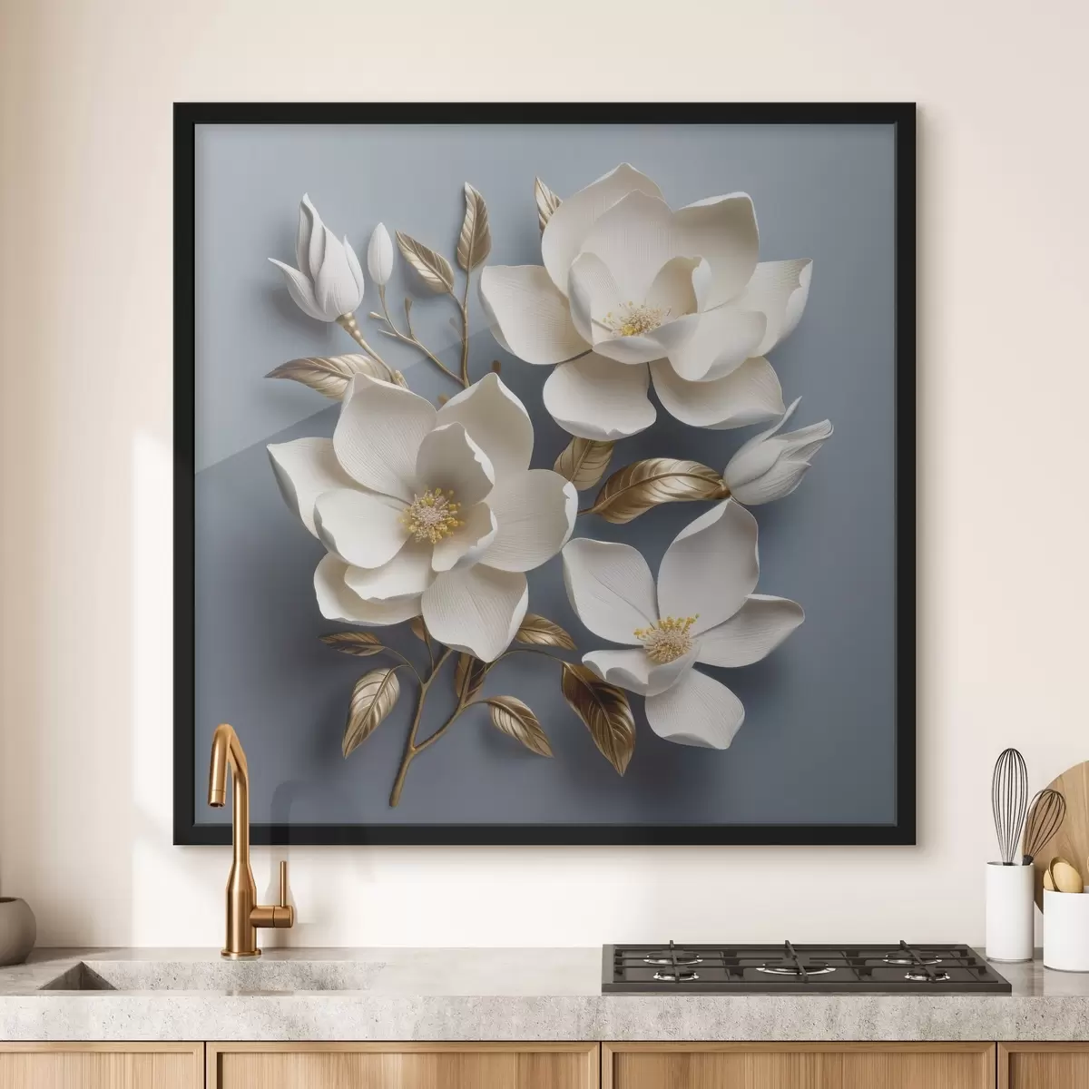 Poster Grote bloemen op een lichtgrijze achtergrond f42174