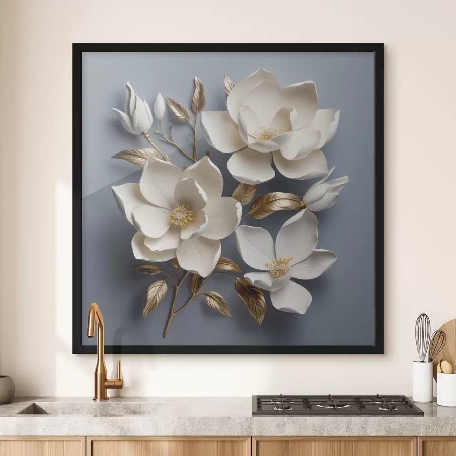 Fotobehang Grote bloemen op een lichtgrijze achtergrond f42174