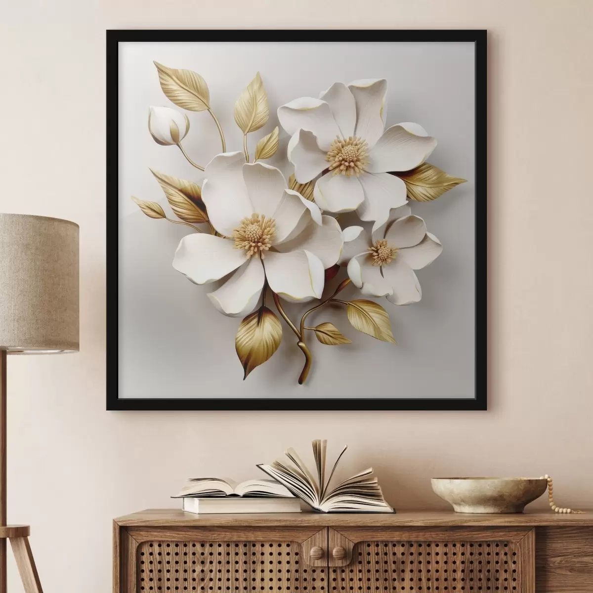 Poster Grote bloemen op een lichte achtergrond f42175