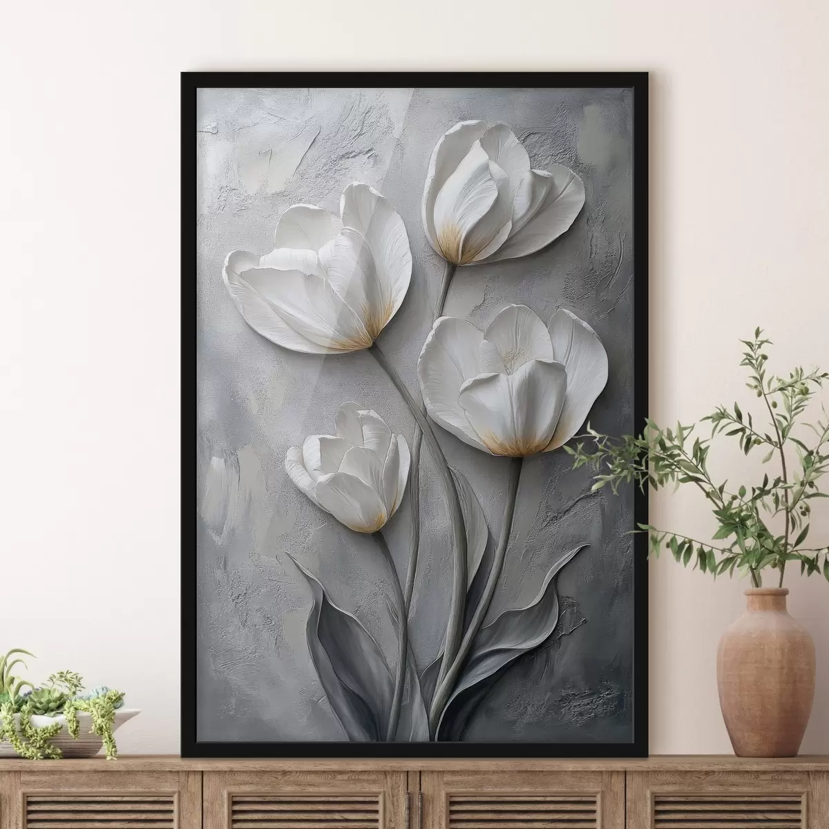 Affiche Luxueuses tulipes sur fond de mur en béton f42179