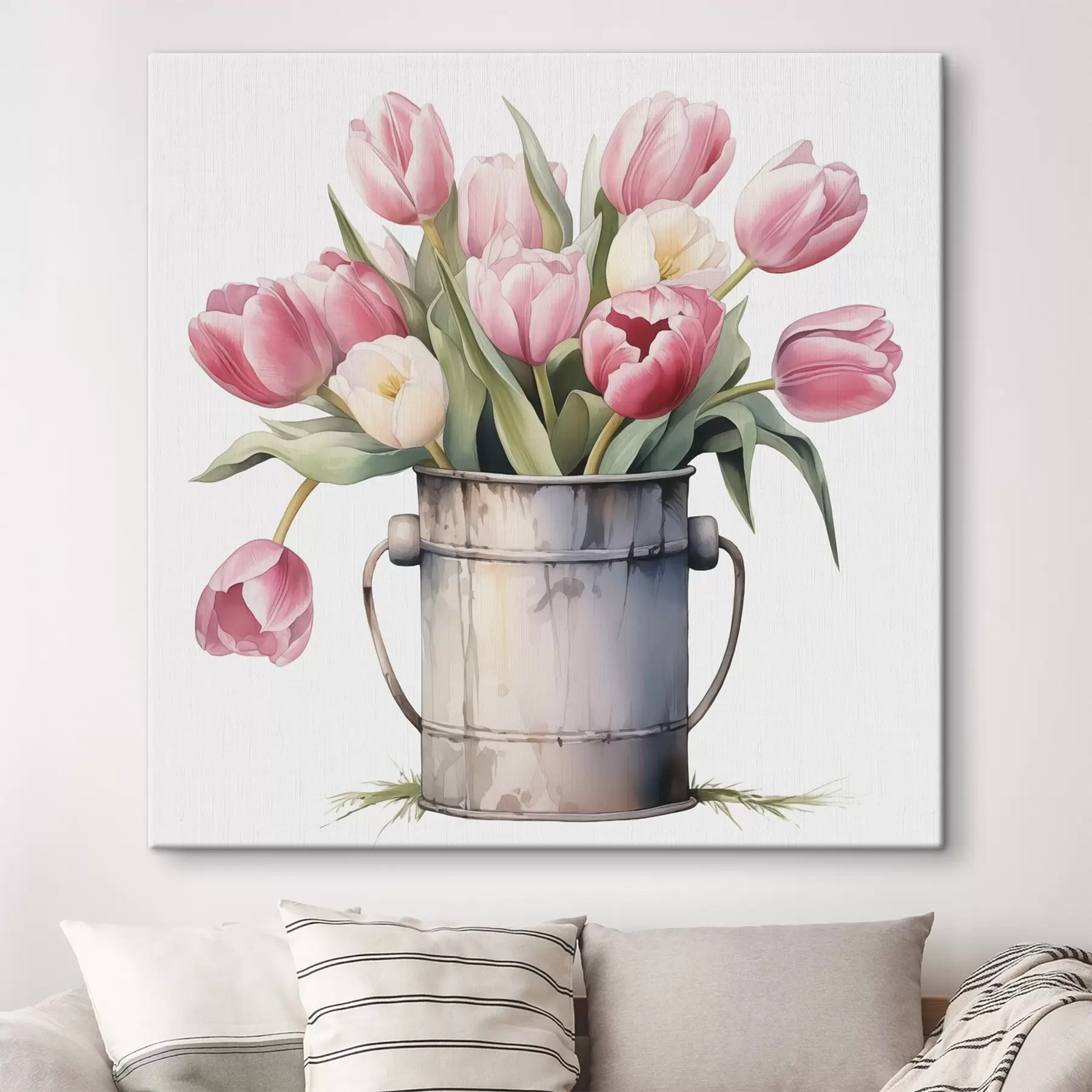 Papier peint photo Bouquet de tulipes dans un seau imitation aquarelle s42353