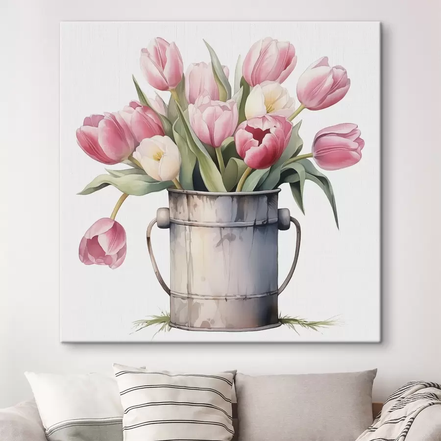  Peintures Bouquet de tulipes dans un seau imitation aquarelle s42353