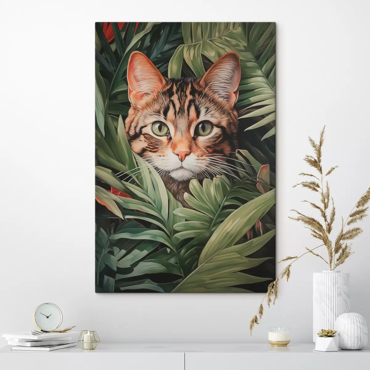  Peintures Chat dans des feuilles tropicales s42354