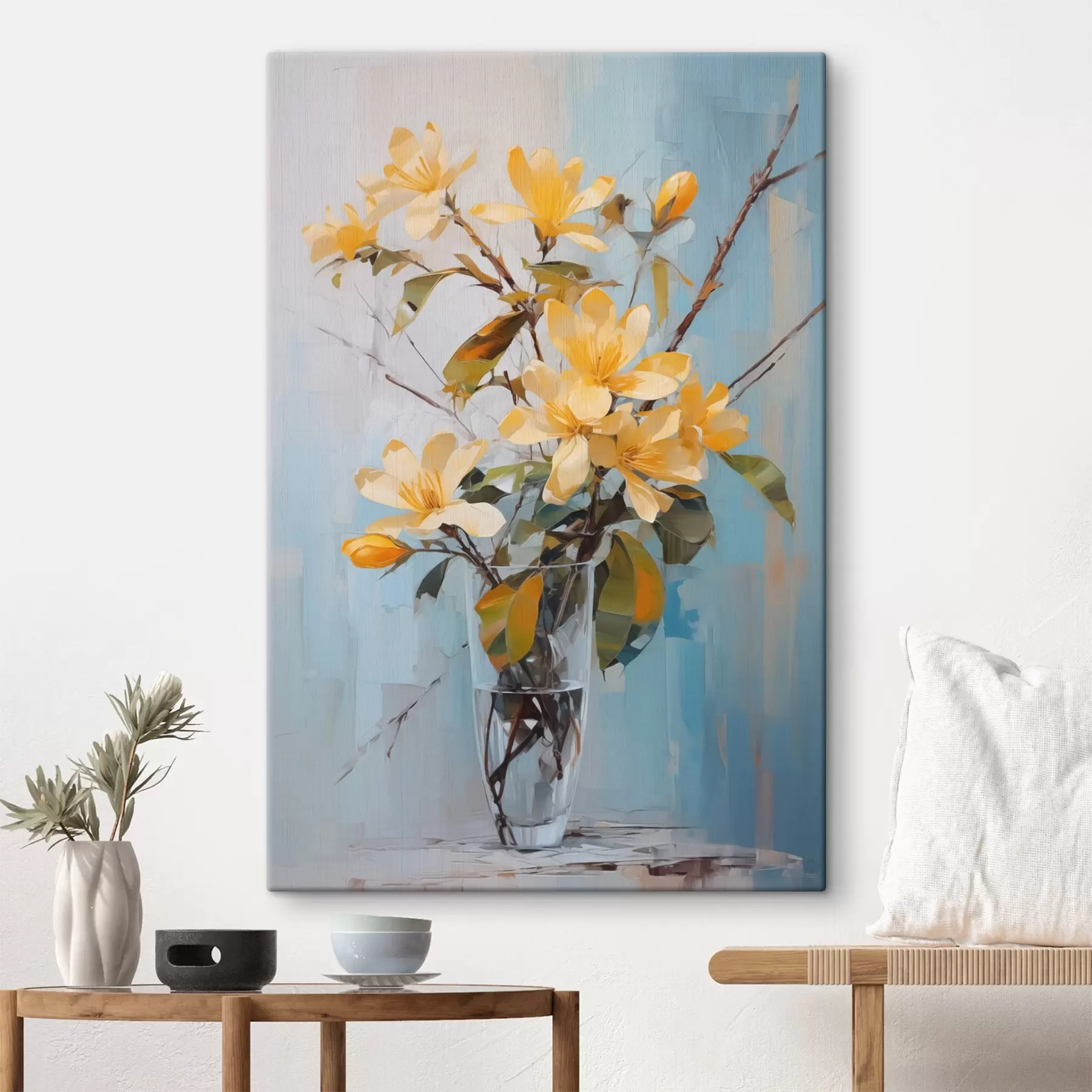 Fotobehang Takken met gele bloemen in een vaas imitatie van schilderij s42358
