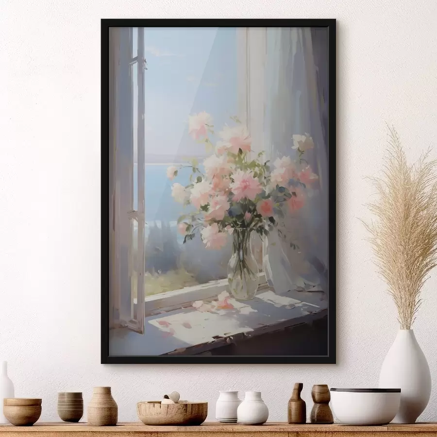 Papier peint photo Bouquet de fleurs délicates dans un vase en verre imitation peinture f42352