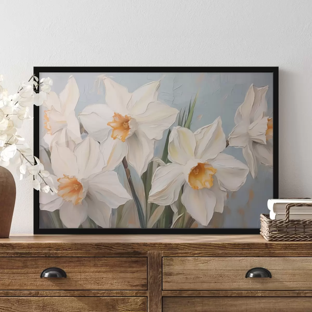 Affiche Jonquilles blanches grande imitation de peinture f42355