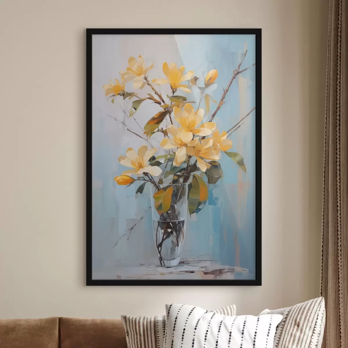 Poster Takken met gele bloemen in een vaas imitatie van schilderij f42358