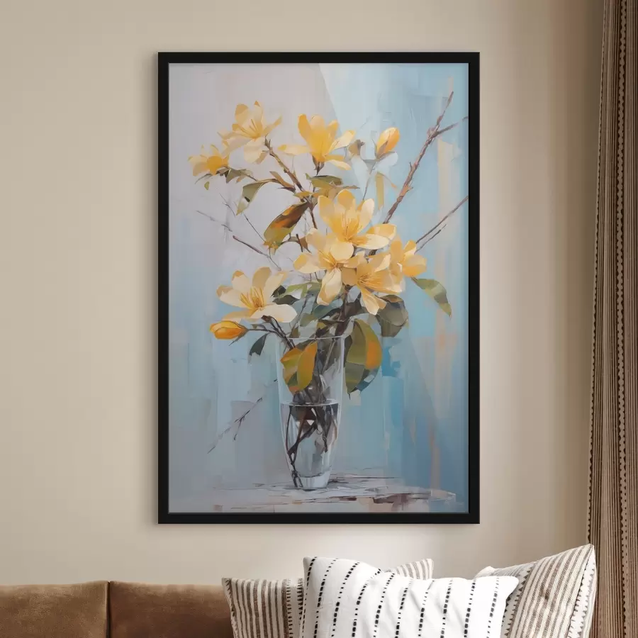 Fotobehang Takken met gele bloemen in een vaas imitatie van schilderij f42358