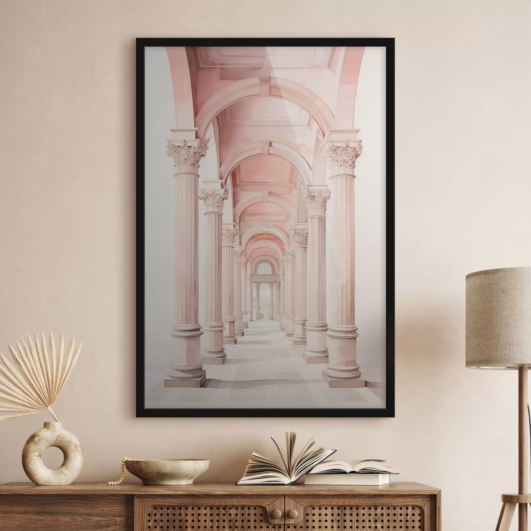 Fotobehang Architecturale structuur met kolommen imitatie van aquarel f42361