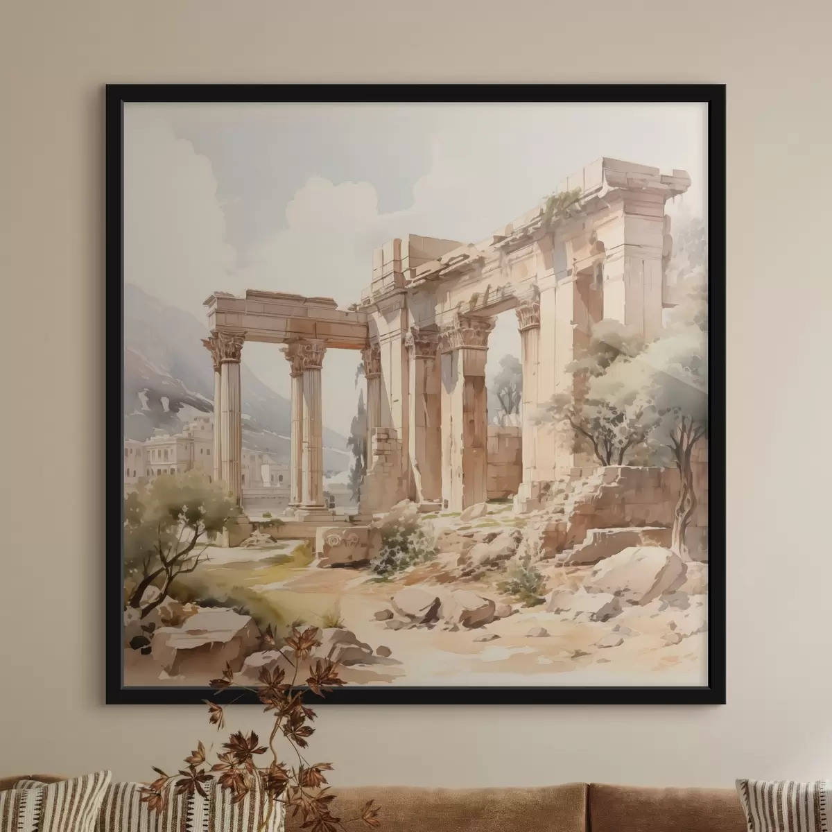 Poster Antieke ruïnes imitatie aquarel f42366