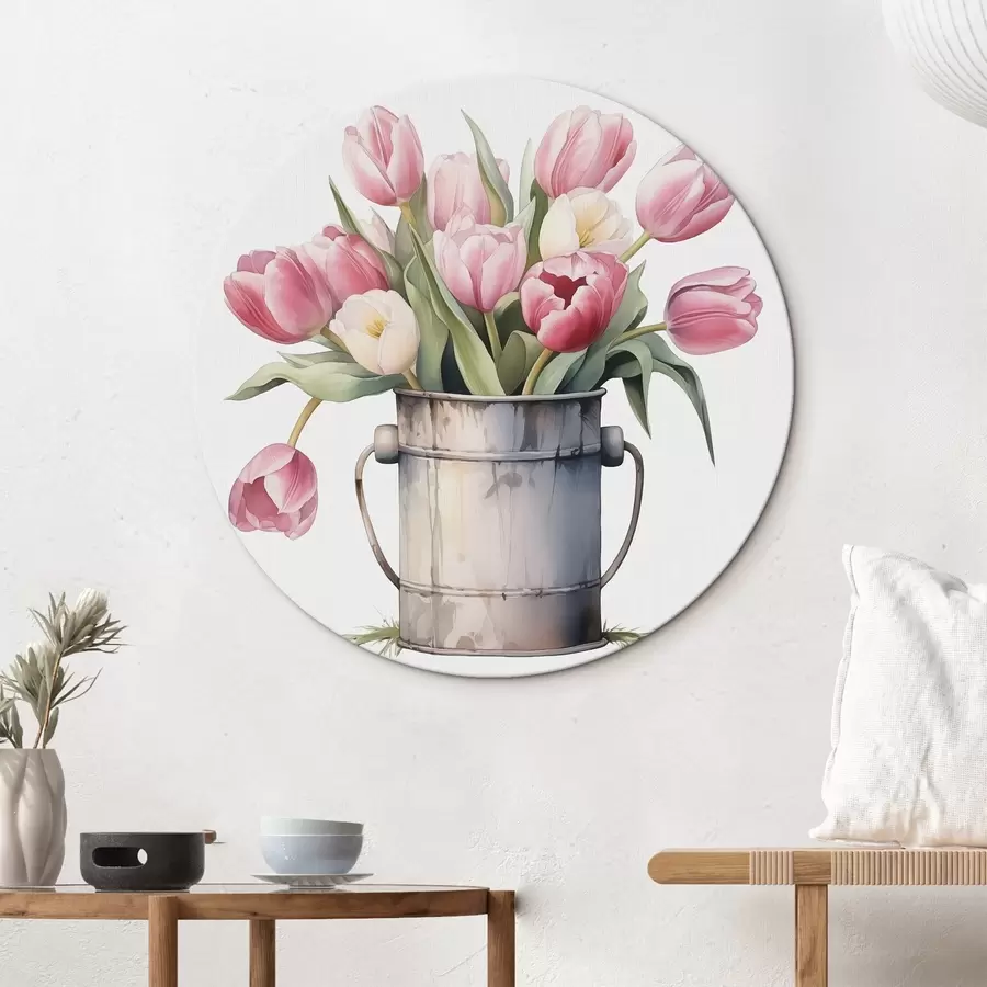  Schilderijen Boeket tulpen in een emmer imitatie van aquarel r42353
