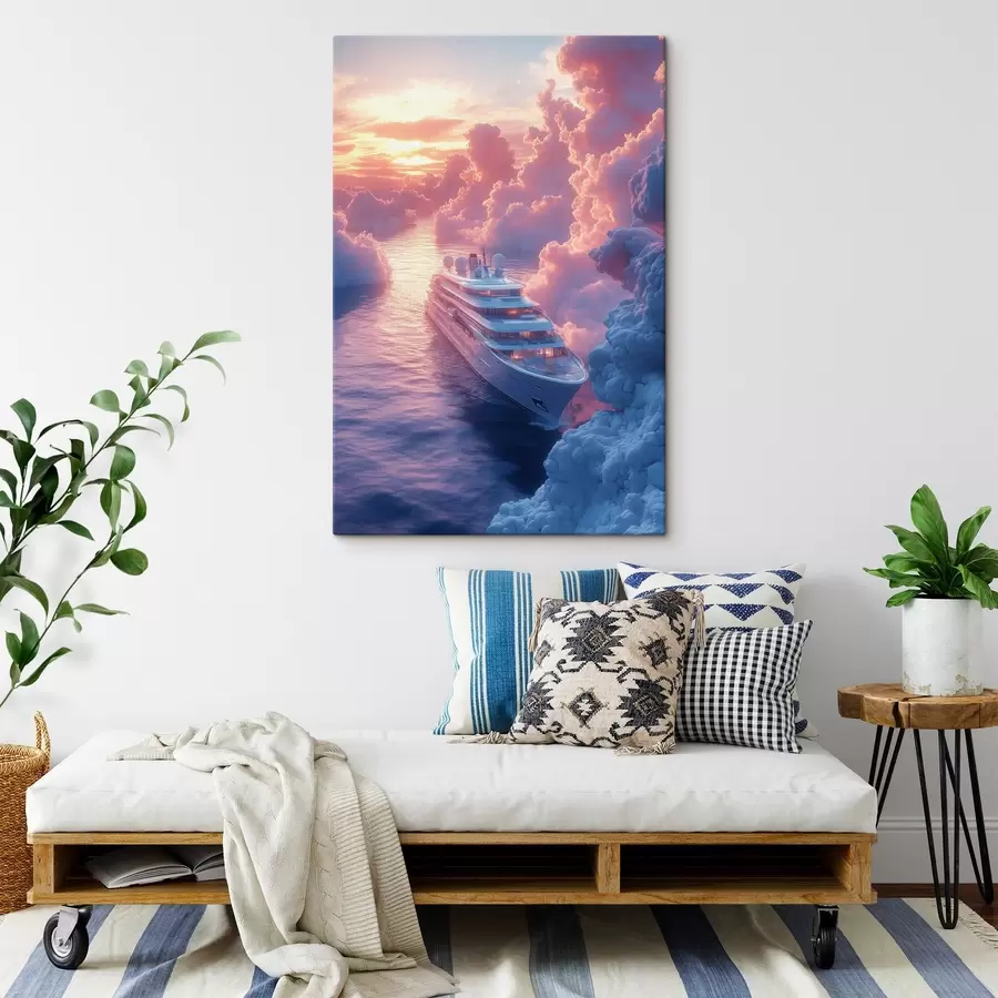 Schilderijen Cruiseschip tegen een roze zonsondergang s42085