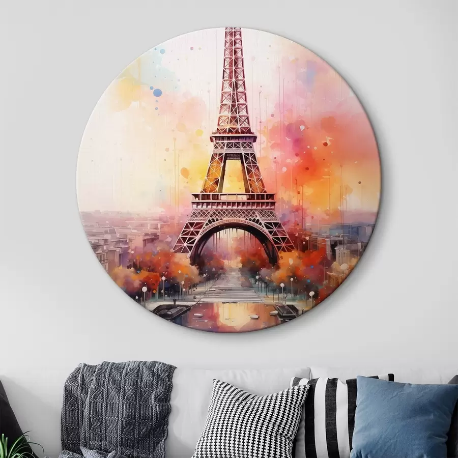  Schilderijen Parijs op een achtergrond van waterverfspatten r42081