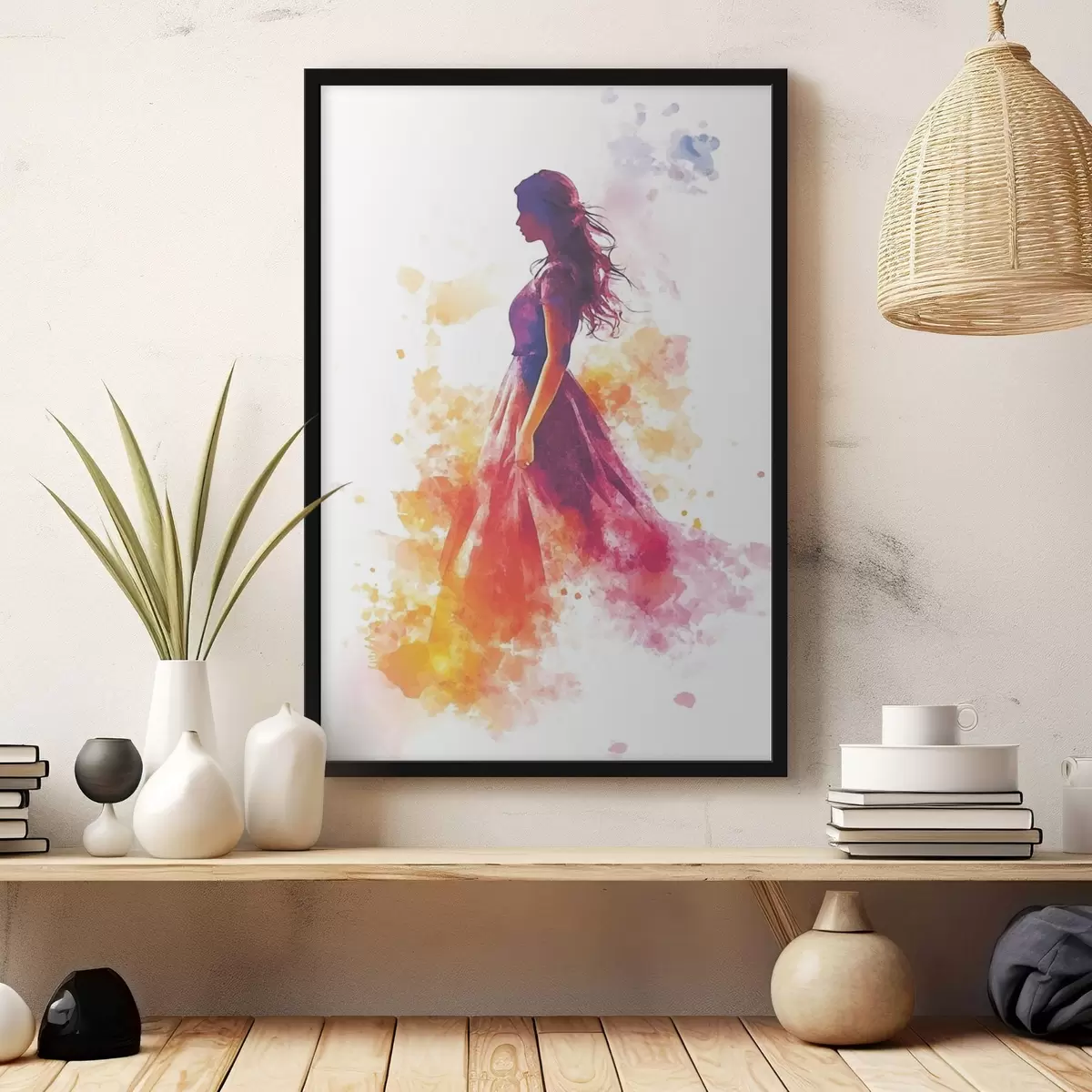 Poster Portret van een meisje in aquarelstijl f42080