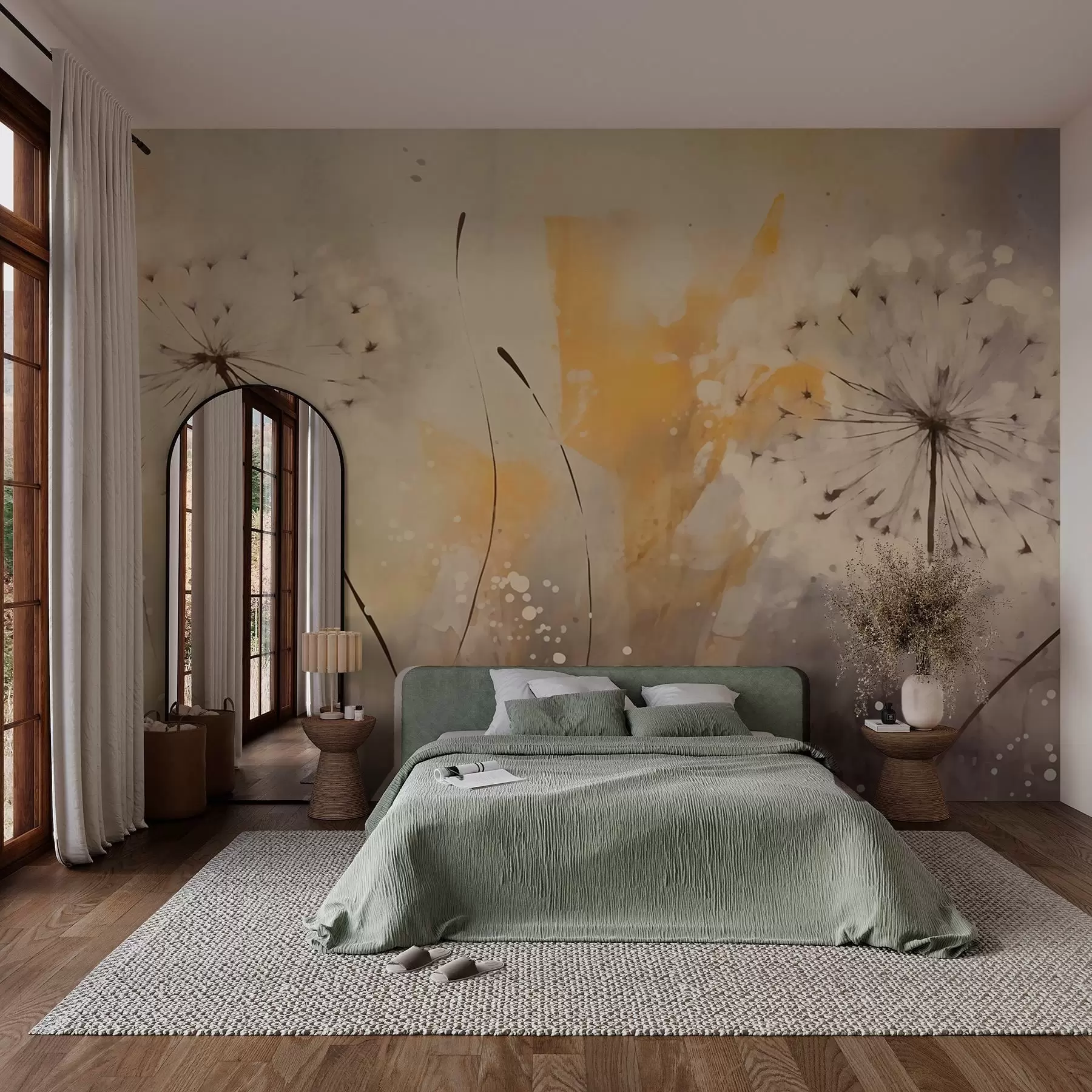 Fotobehang Vage paardenbloemen in pastelkleuren w02699